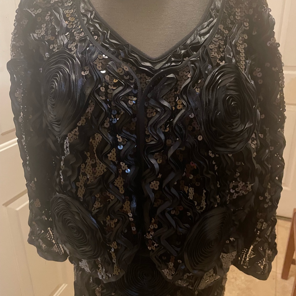 Lisa Rene 2 Piece Dress Withblack Sequin And Rosettes